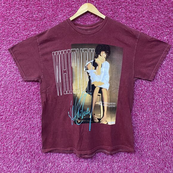 Whitney Houston I Will Always Love You Washed Graphic Burgundy T-Shirt Large - Picture 1 of 4